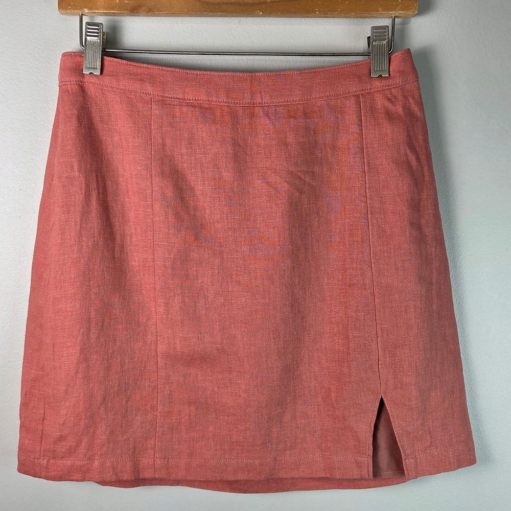 Abercrombie & Fitch Mini Skirt Womens S Coral Excellent Linen Blend Side Slit
